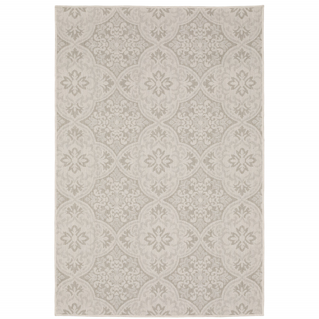 3' X 5' Ivory Floral Stain Resistant Indoor Outdoor Area Rug