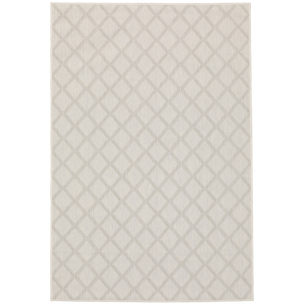 3' X 5' Ivory Geometric Stain Resistant Indoor Outdoor Area Rug