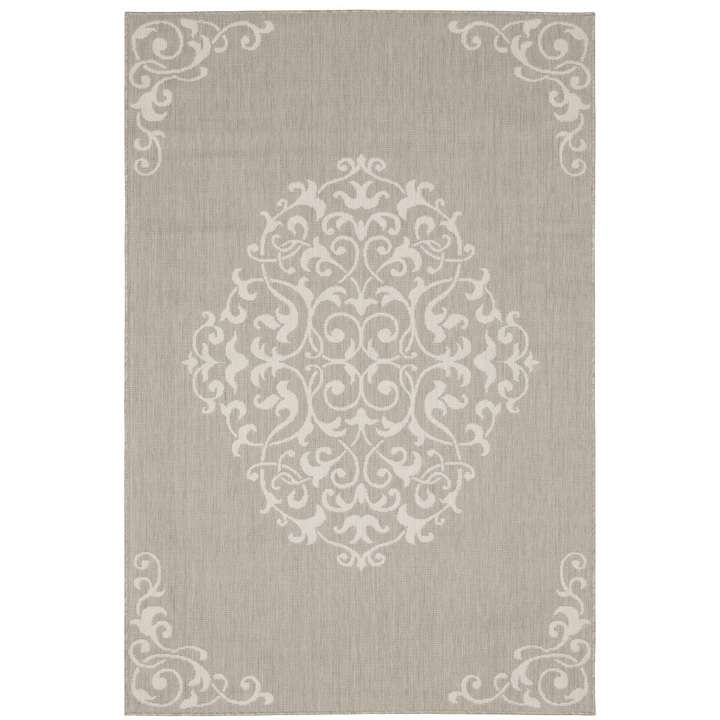 5' X 7' Grey Oriental Stain Resistant Indoor Outdoor Area Rug