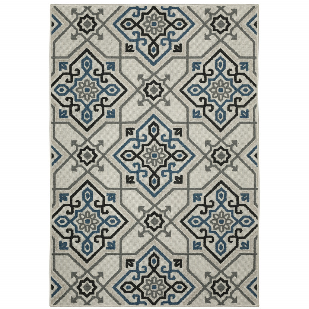 3' X 5' Beige Oriental Stain Resistant Indoor Outdoor Area Rug