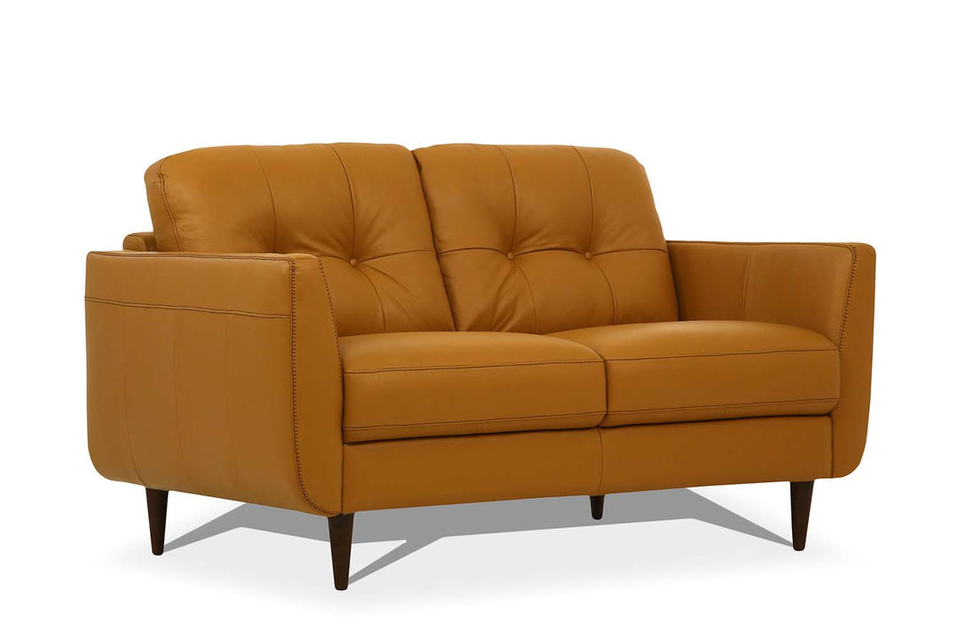 59" Camel Leather And Black Standard Love Seat