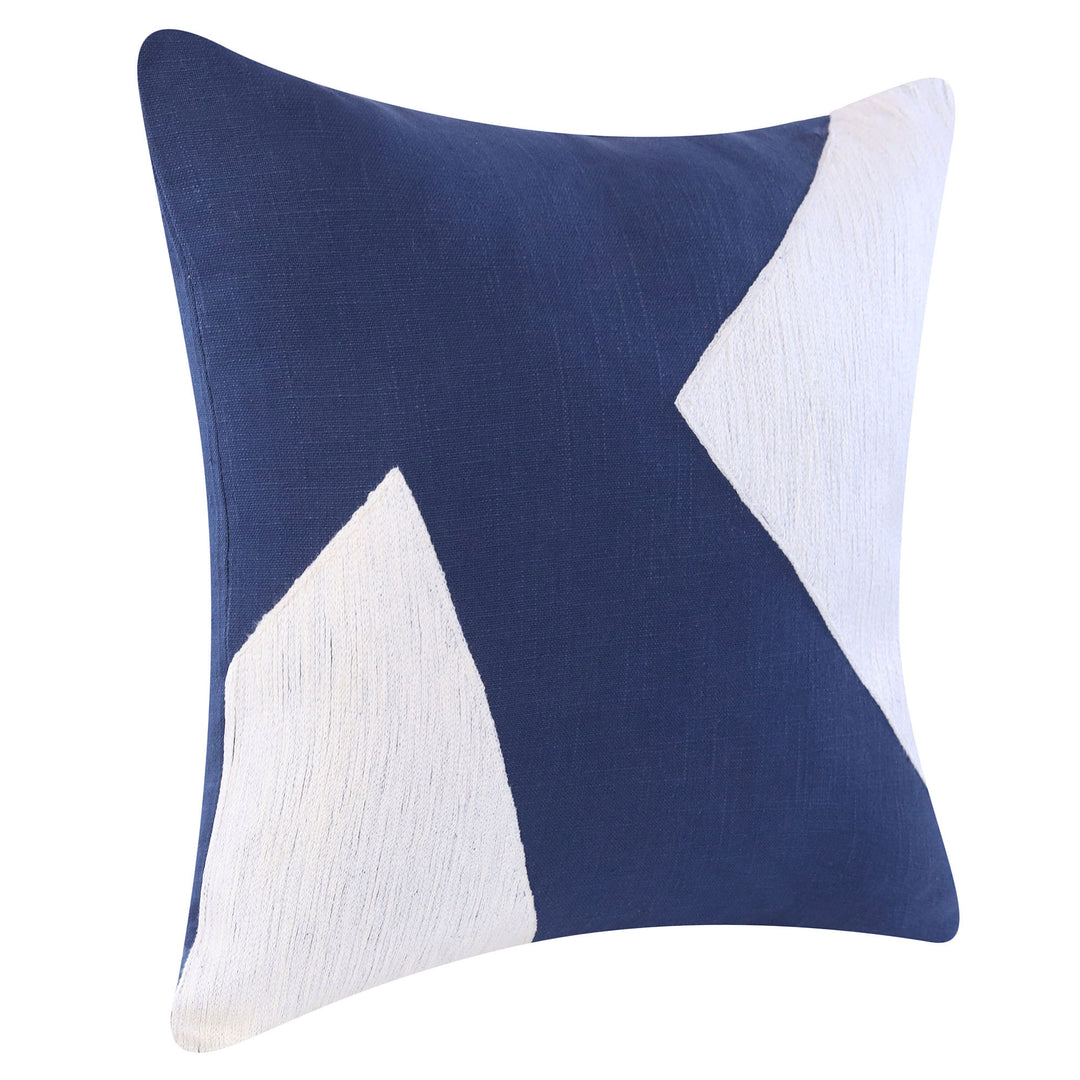 20" X 20" Navy And Ivory 100% Cotton Abstract Zippered Pillow