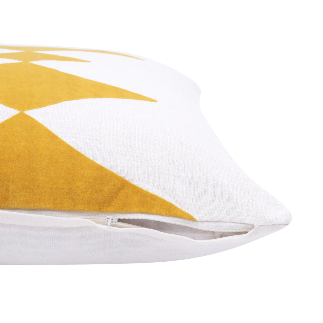 20" X 20" Yellow And White 100% Cotton Diamond Zippered Pillow