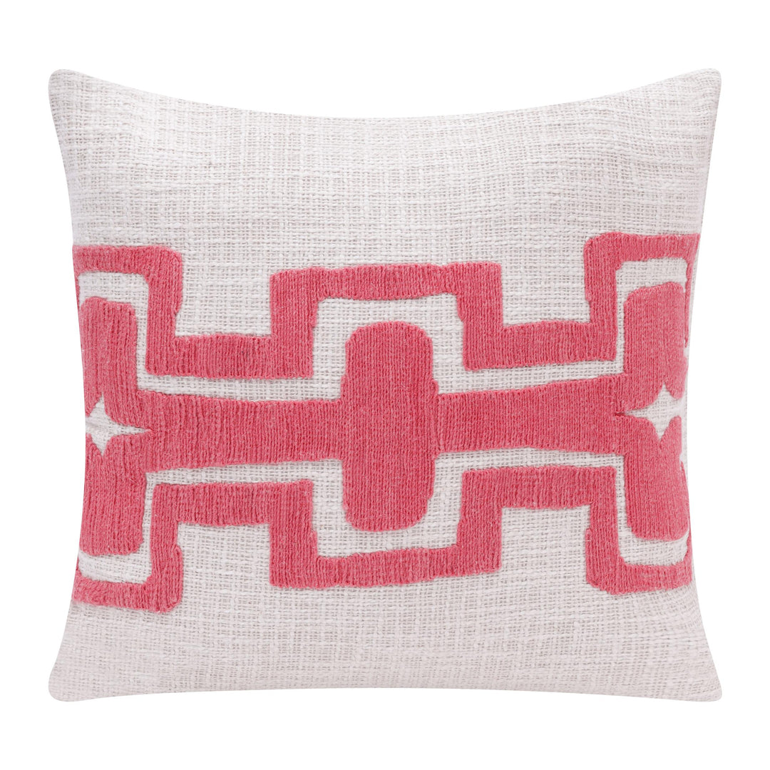 20" X 20" Coral And Ivory 100% Cotton Geometric Zippered Pillow