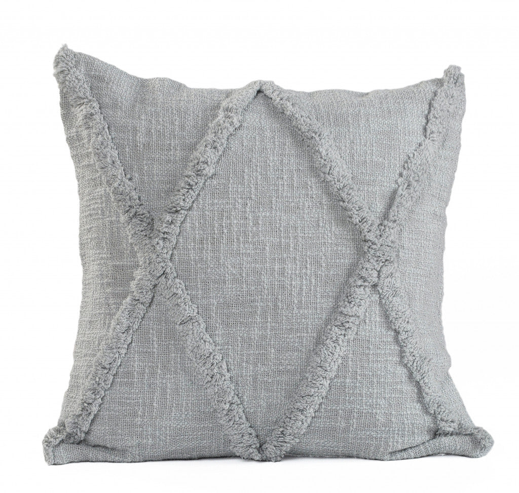 18" X 18" Light Gray 100% Cotton Geometric Zippered Pillow