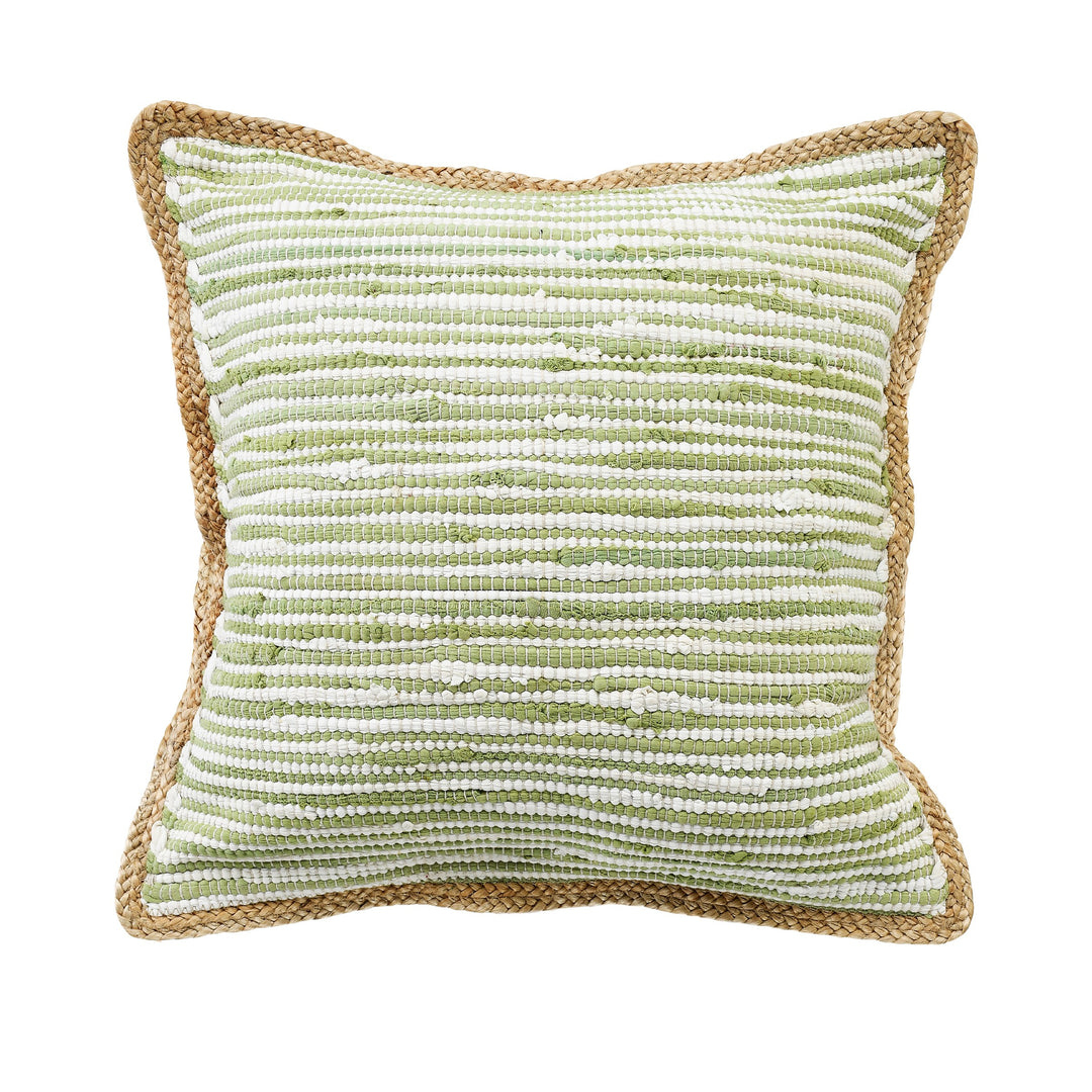 20" X 20" Sweet Pea Green, White And Tan 100% Cotton Striped Zippered Pillow