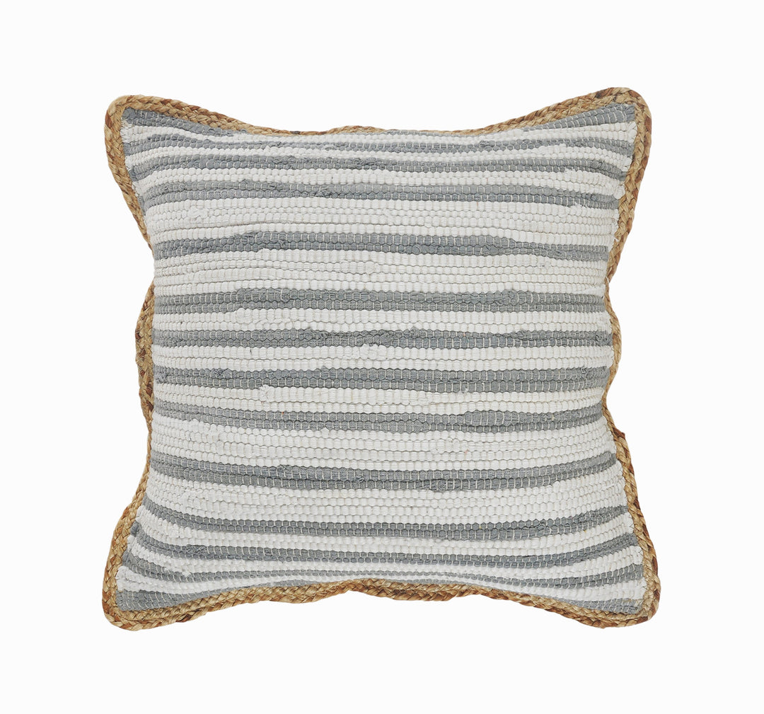 18" X 18" White Gray And Tan 100% Cotton Striped Zippered Pillow