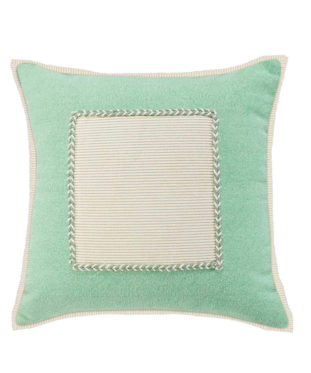 20" X 20" Pastel Green And Cream 100% Cotton Zippered Pillow