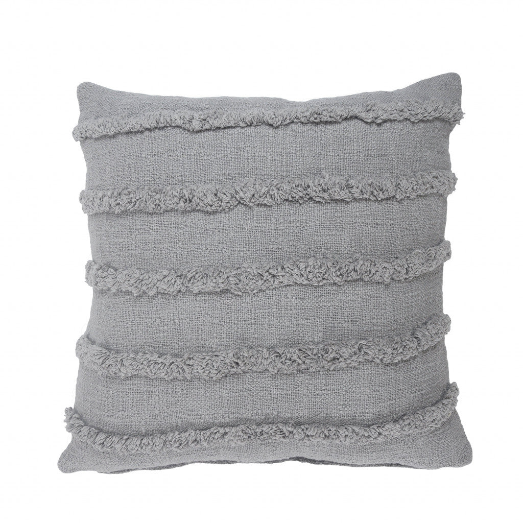 20" X 20" Gray 100% Cotton Zippered Pillow