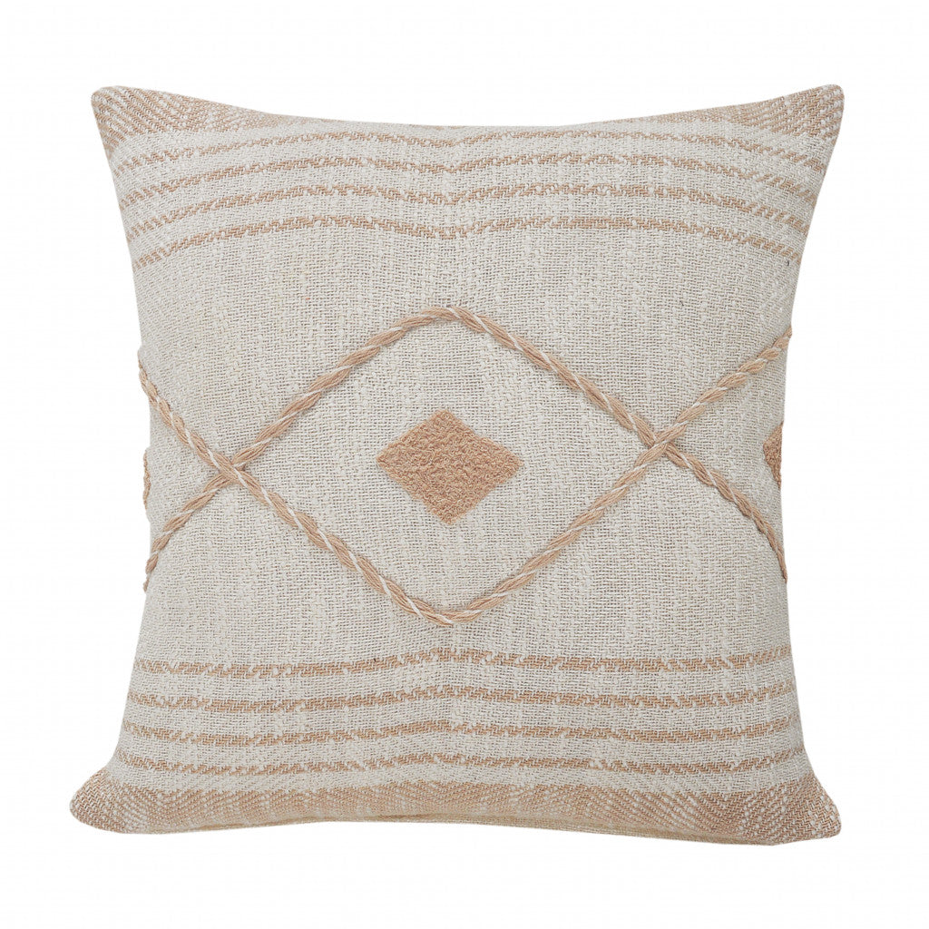 20" X 20" Peach And White 100% Cotton Coastal Zippered Pillow