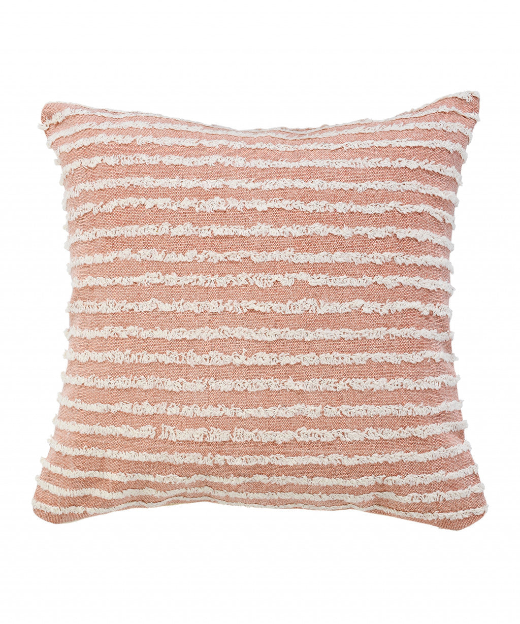 20" X 20" Dusty Pink And Cream 100% Cotton Striped Zippered Pillow