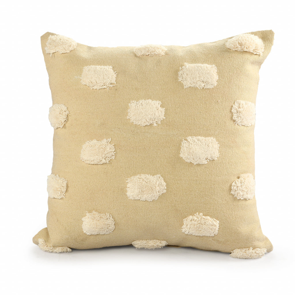 20" X 20" Cream And White 100% Cotton Zippered Pillow