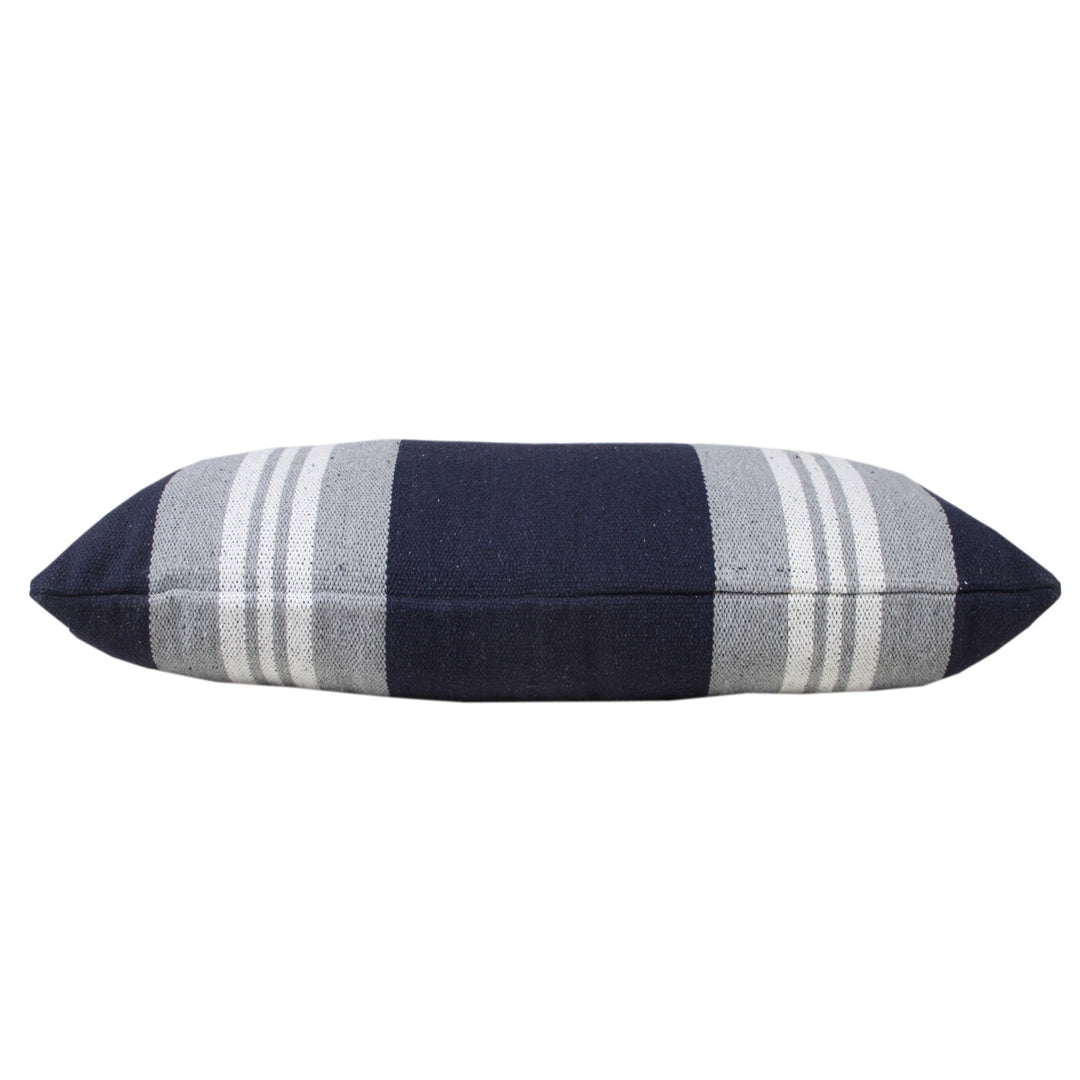 14" X 36" Navy Gray And White 100% Cotton Coastal Zippered Pillow