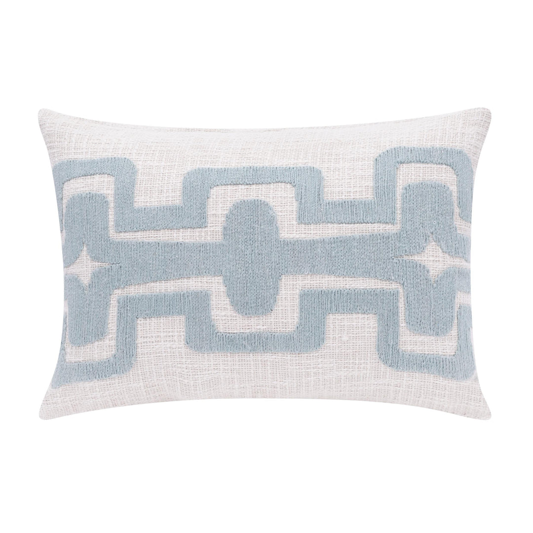 16" X 24" Light Blue And Ivory 100% Cotton Geometric Zippered Pillow