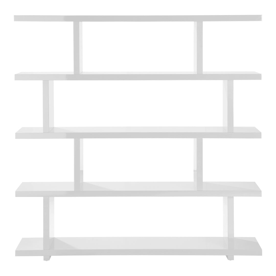 63" White Wood Five Tier Open Asymmetrical Bookcase