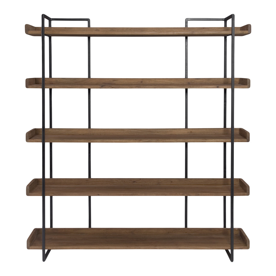 76" Light Brown Metal Five Tier Standard Bookcase