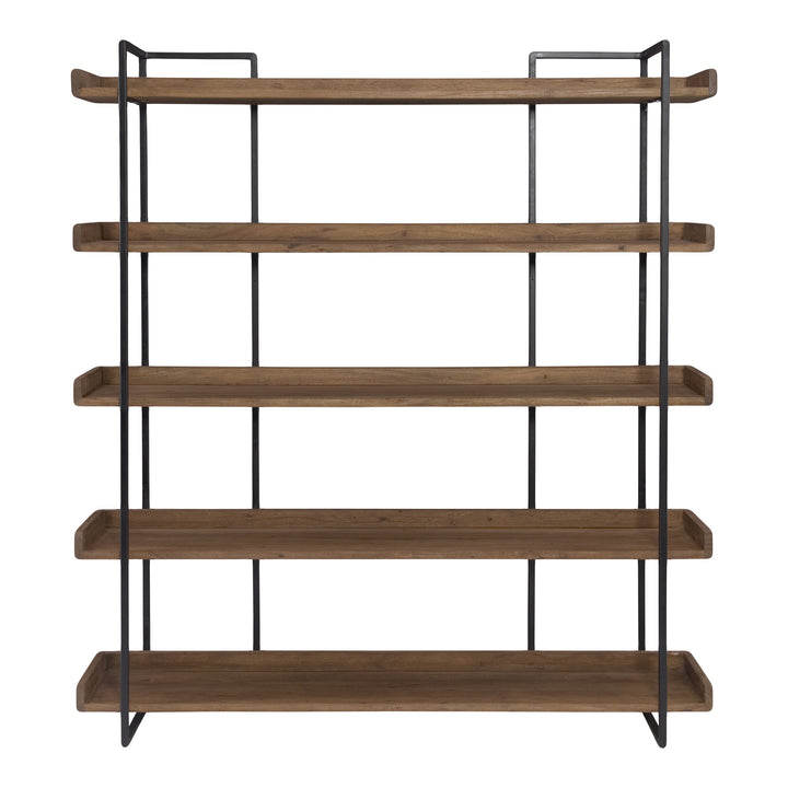 76" Light Brown Metal Five Tier Standard Bookcase