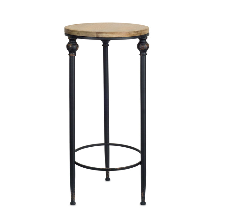 Set Of Two 12" Black And Brown Solid Wood Round End Tables