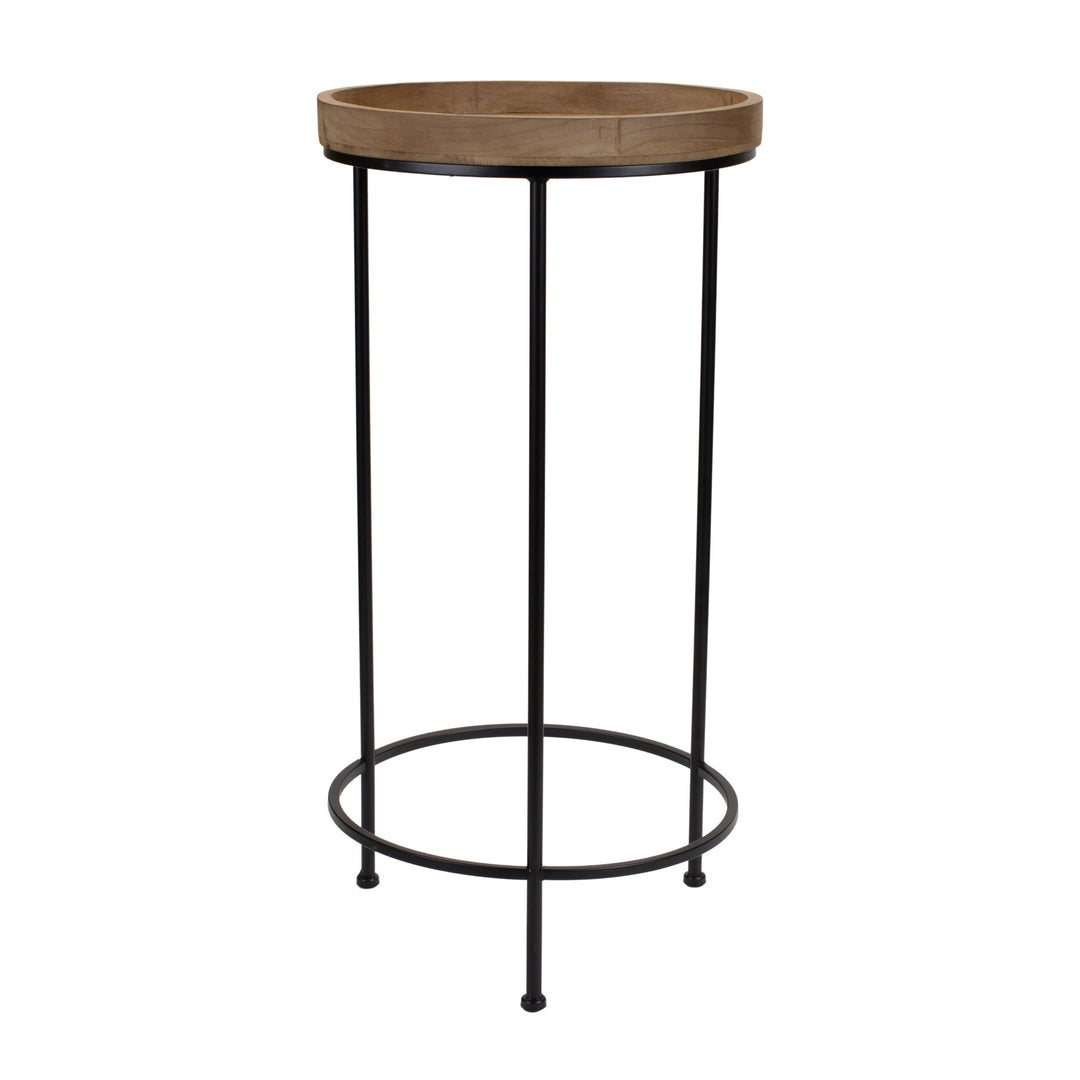 Set Of Three 14" Black And Brown Solid Wood Round End Tables