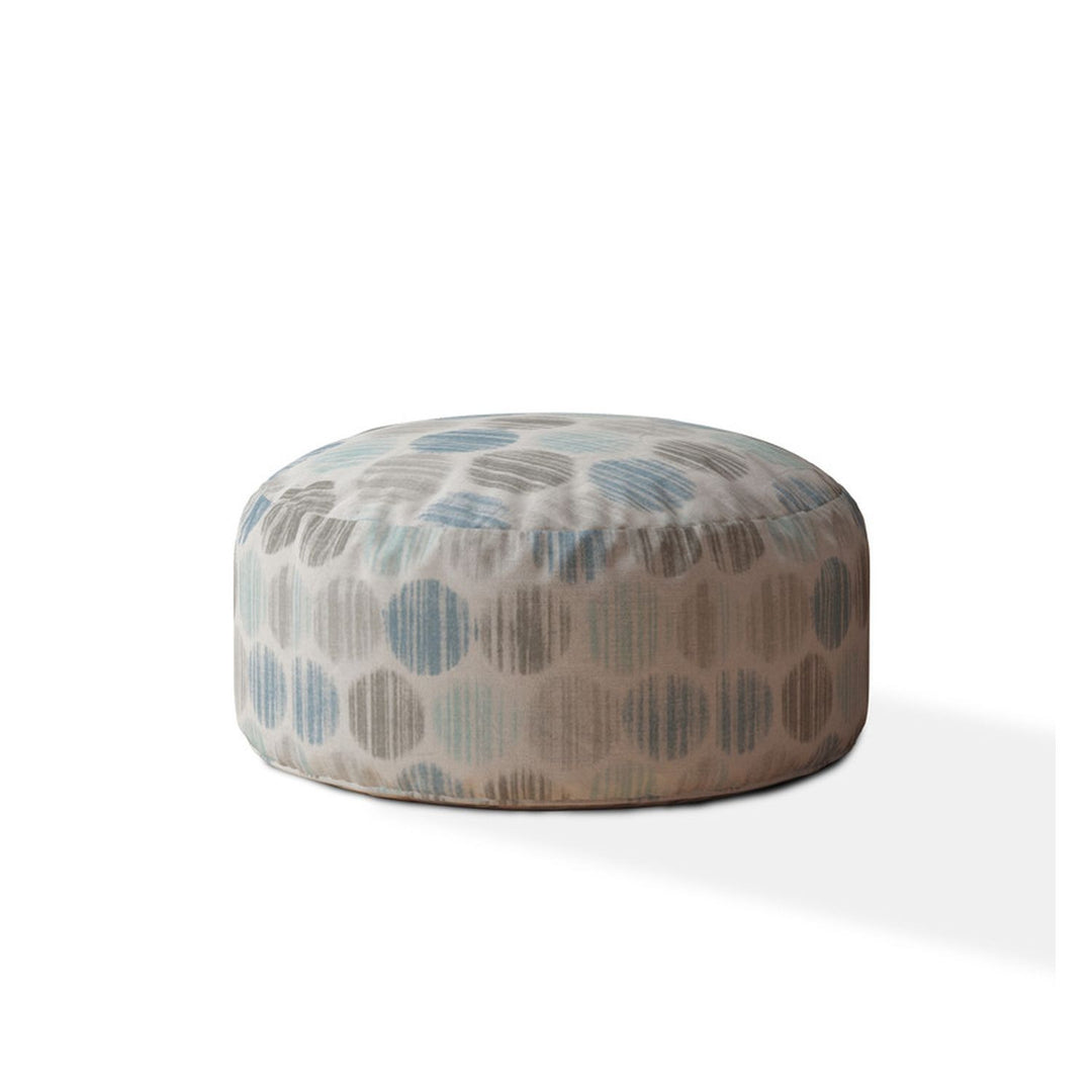 24" Blue Flax Round Polka Dots Pouf Ottoman