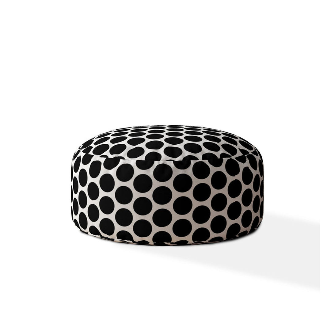 24" Black And White Cotton Round Polka Dots Pouf Ottoman