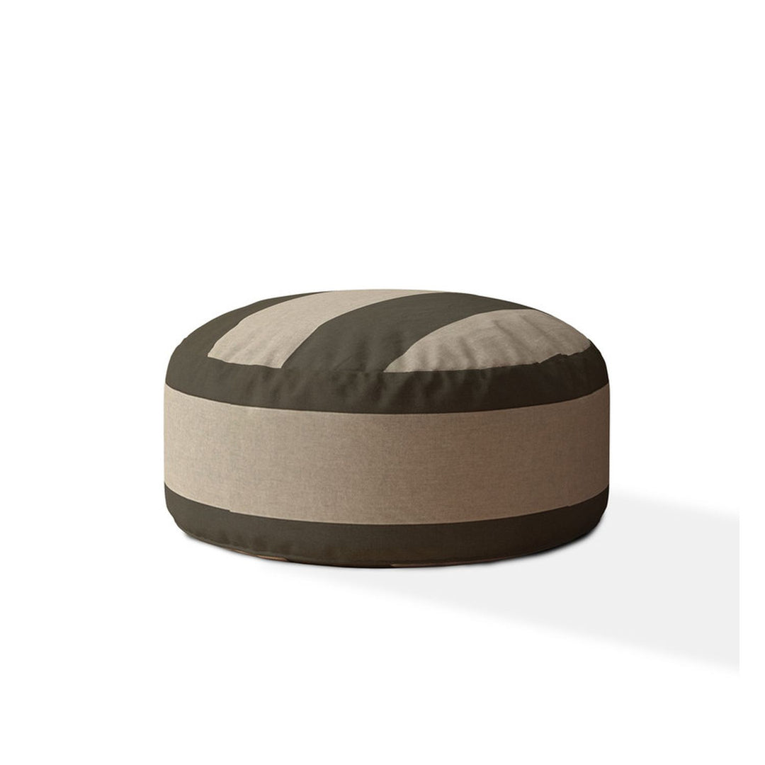 24" Green Cotton Round Striped Pouf Ottoman