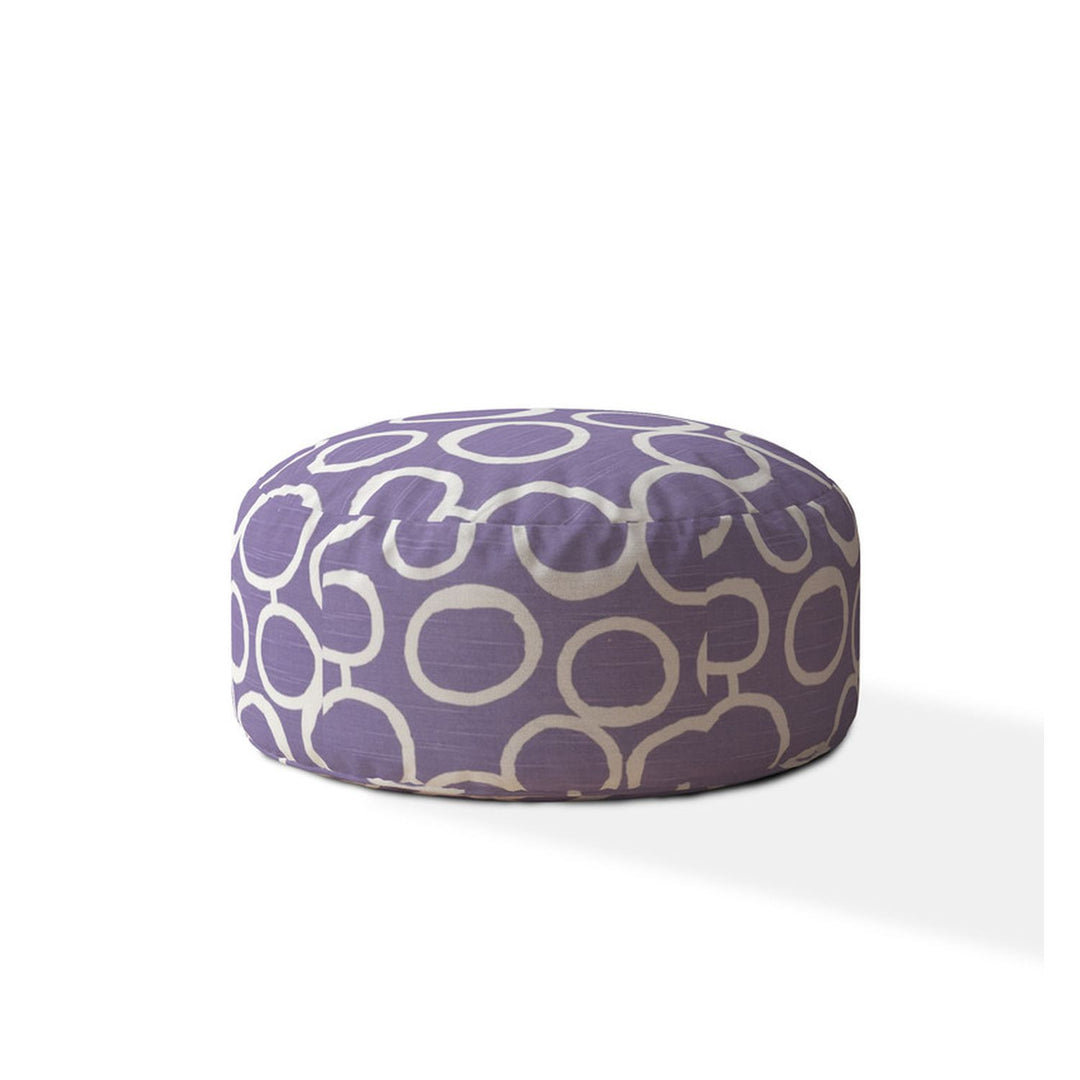 24" Purple And White Cotton Round Abstract Pouf Cover