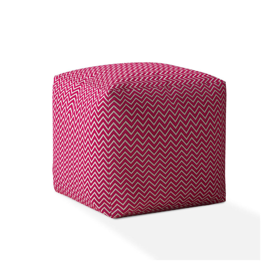 17" Pink Cotton Chevron Pouf Cover