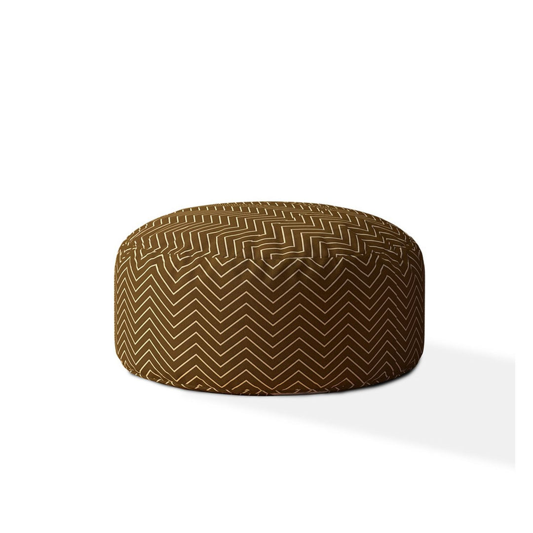 24" Brown Cotton Round Chevron Pouf Cover