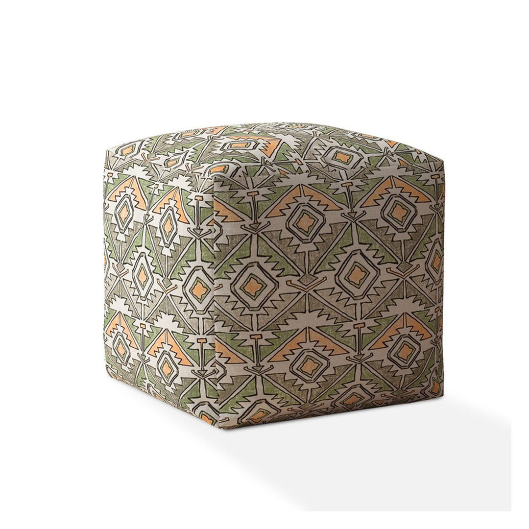 17" Orange Cotton Damask Pouf Cover