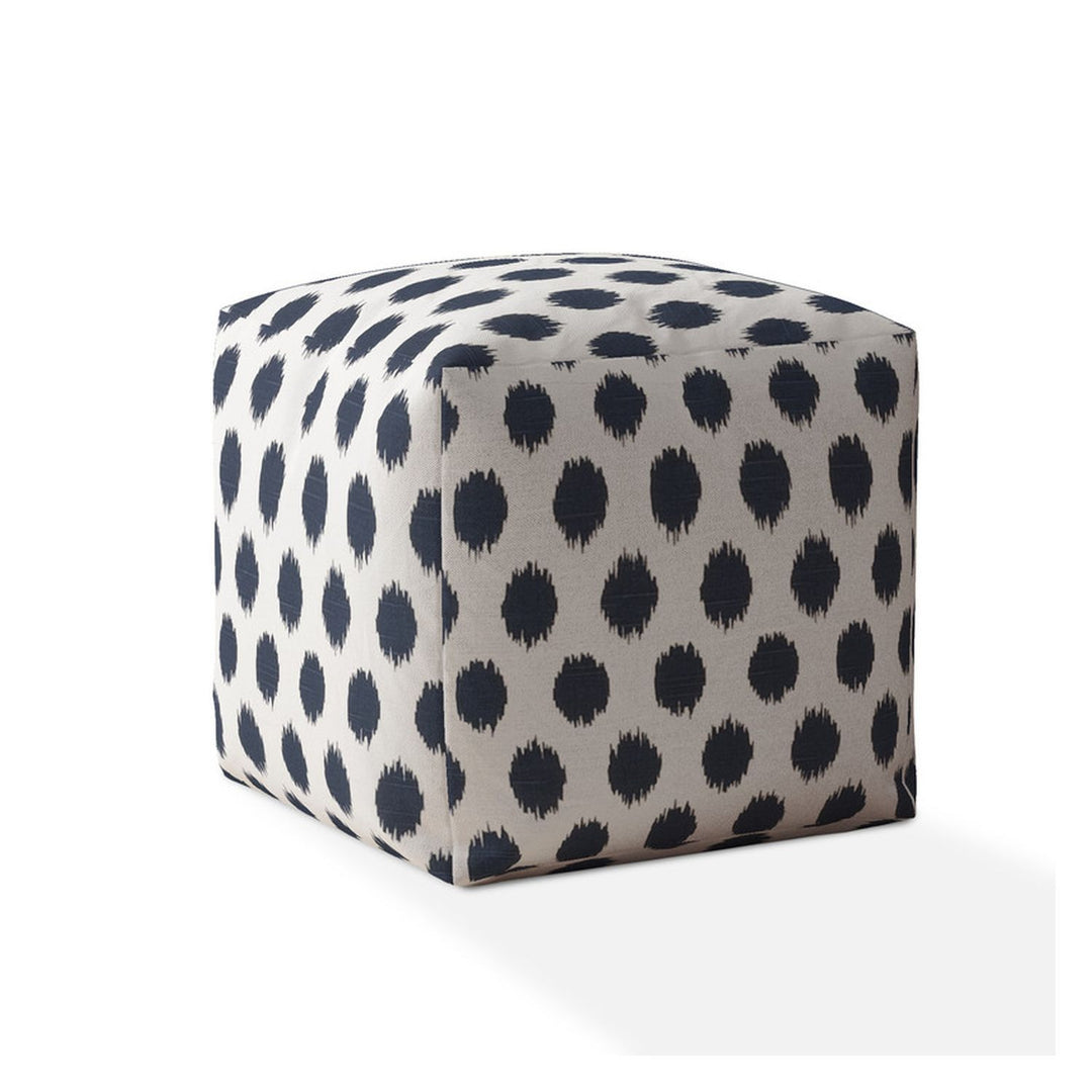 17" Blue And White Canvas Polka Dots Pouf Cover