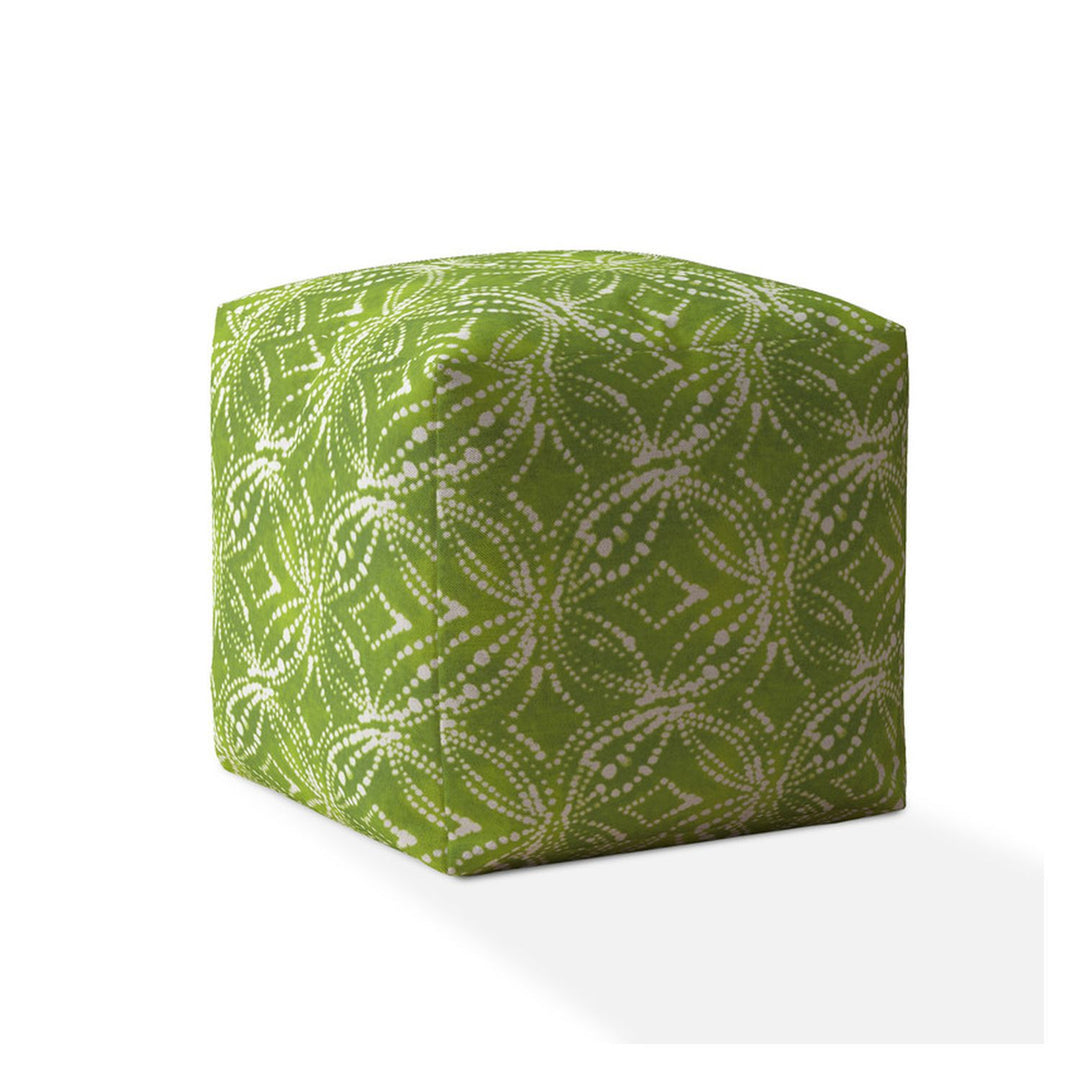 17" Green And White Cotton Damask Pouf Cover