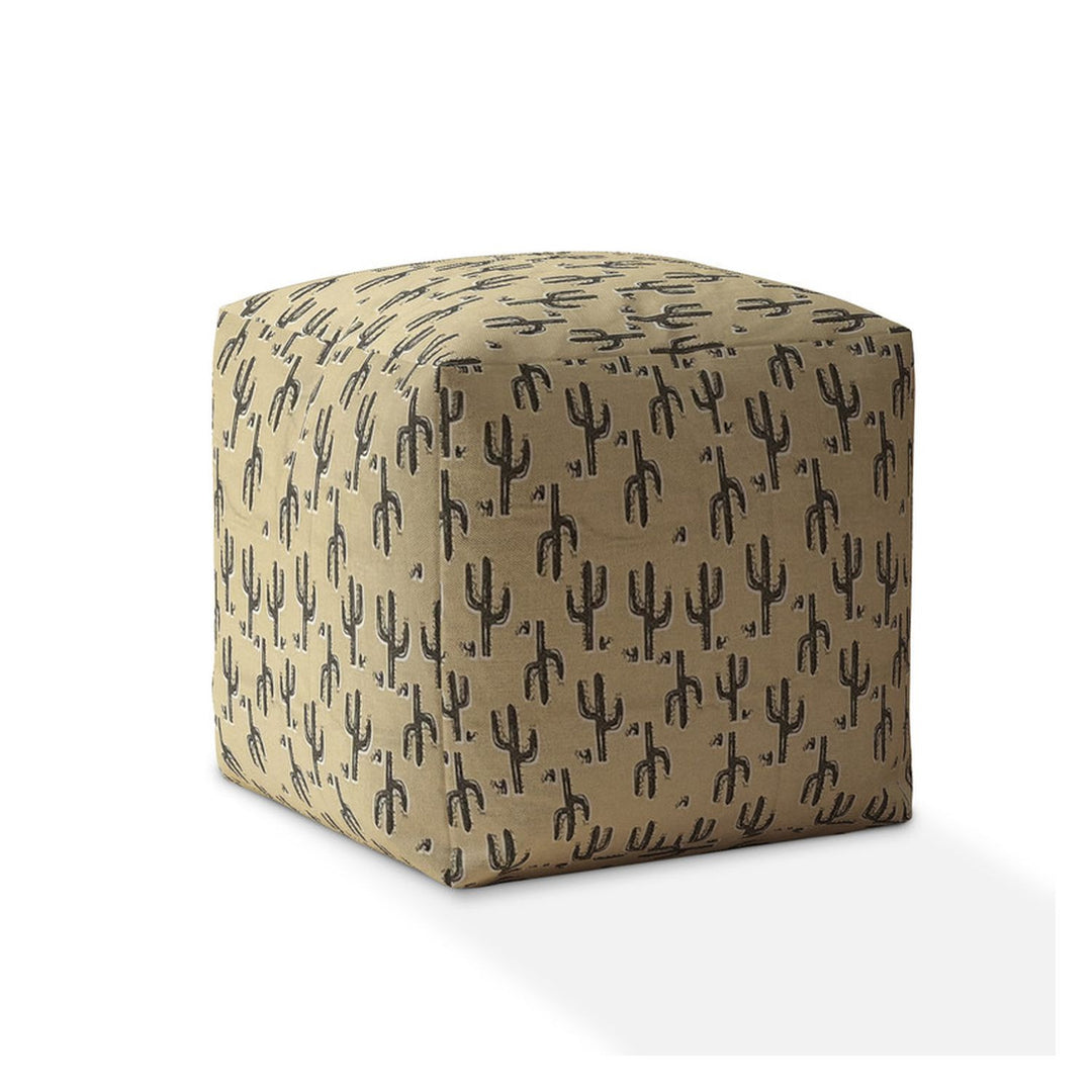 17" Beige Cotton Cactus Pouf Cover