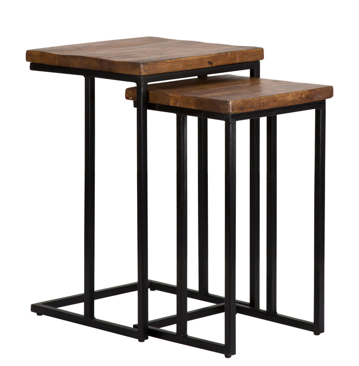 Set Of Two 16" Black And Mahogany Solid Wood Nested Tables