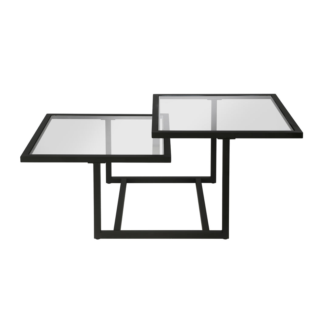 43" Black Glass Square Coffee Table With Two Shelves