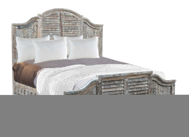 Shutter Scallop Solid Wood Queen Gray Bed