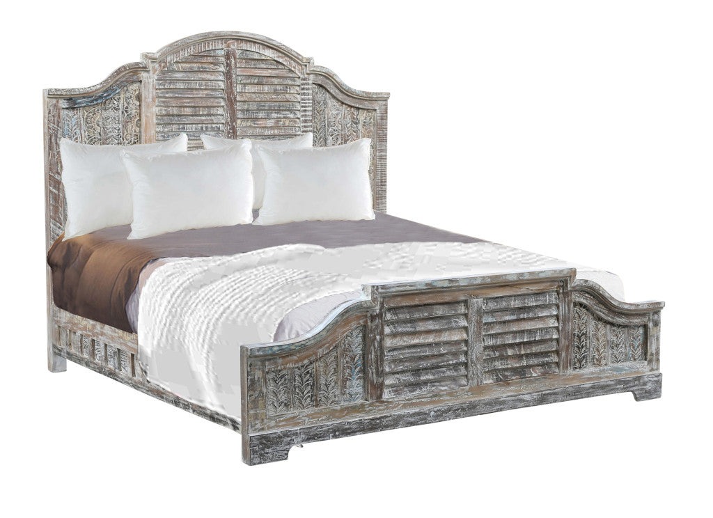 Shutter Scallop Solid Wood King White Bed