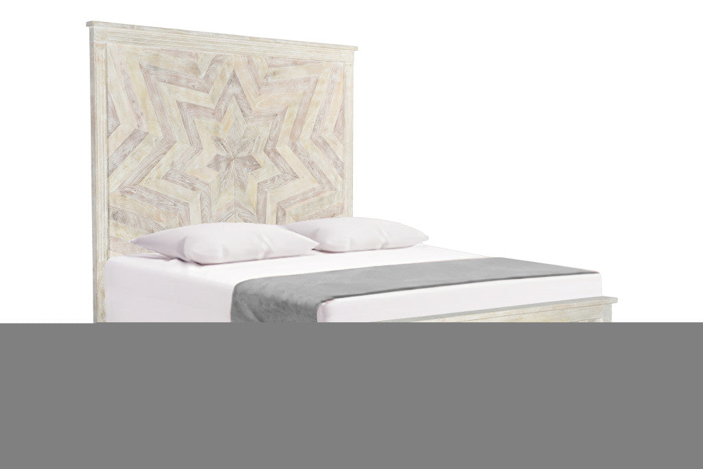 Solid Wood King Geo Star White Bed