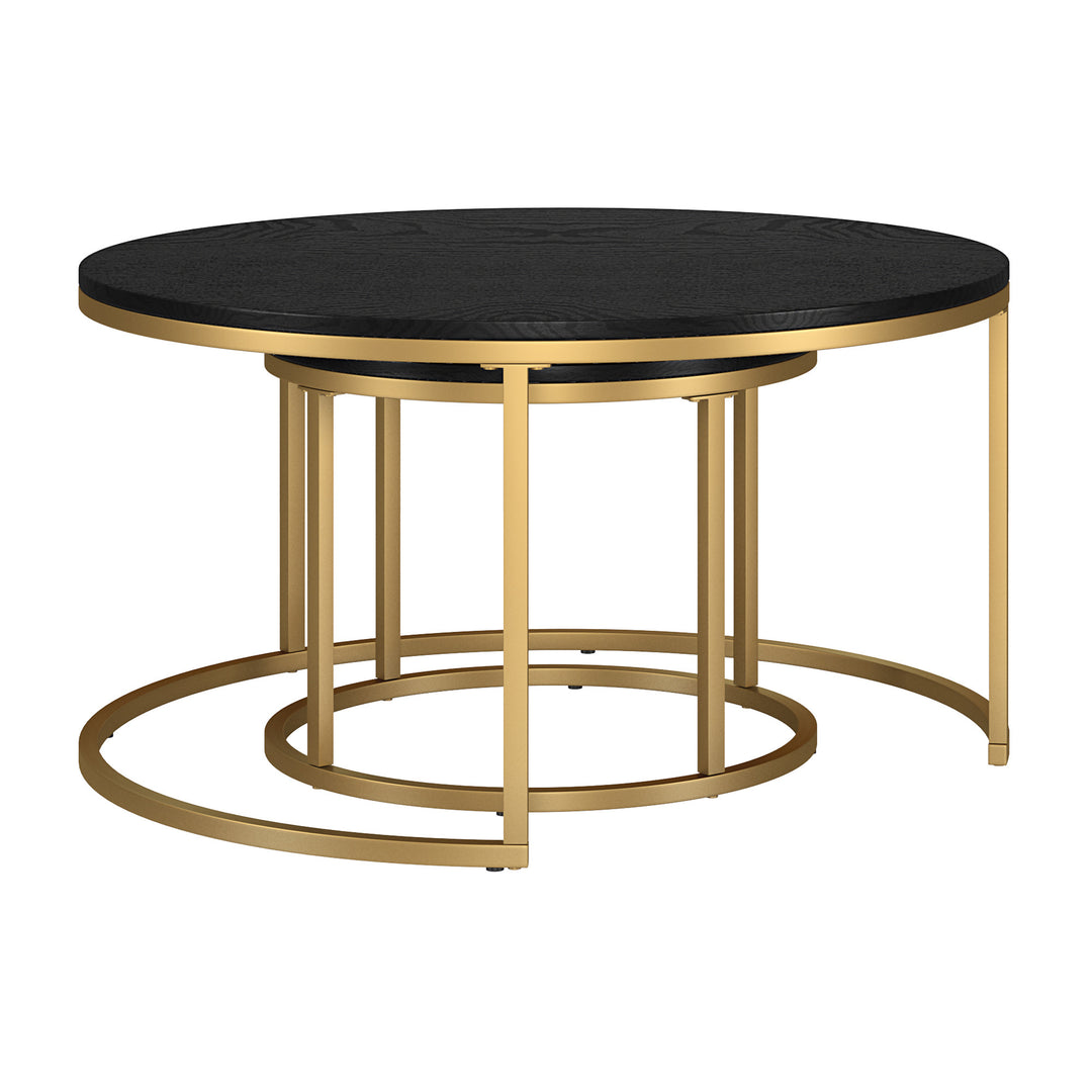 Set Of Two 35" Gold And Black Manufactured Wood Round Nested Coffee Tables