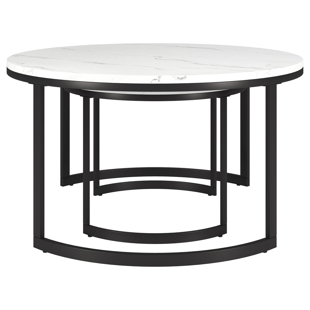 Set Of Two 36" Black And White Faux Marble Round Nested Coffee Tables