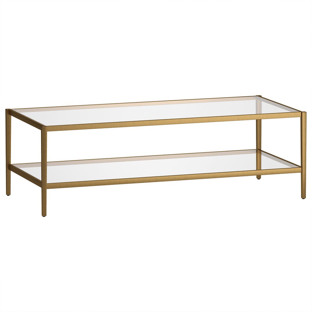 54" Gold And Clear Glass Rectangular Coffee Table With Shelf