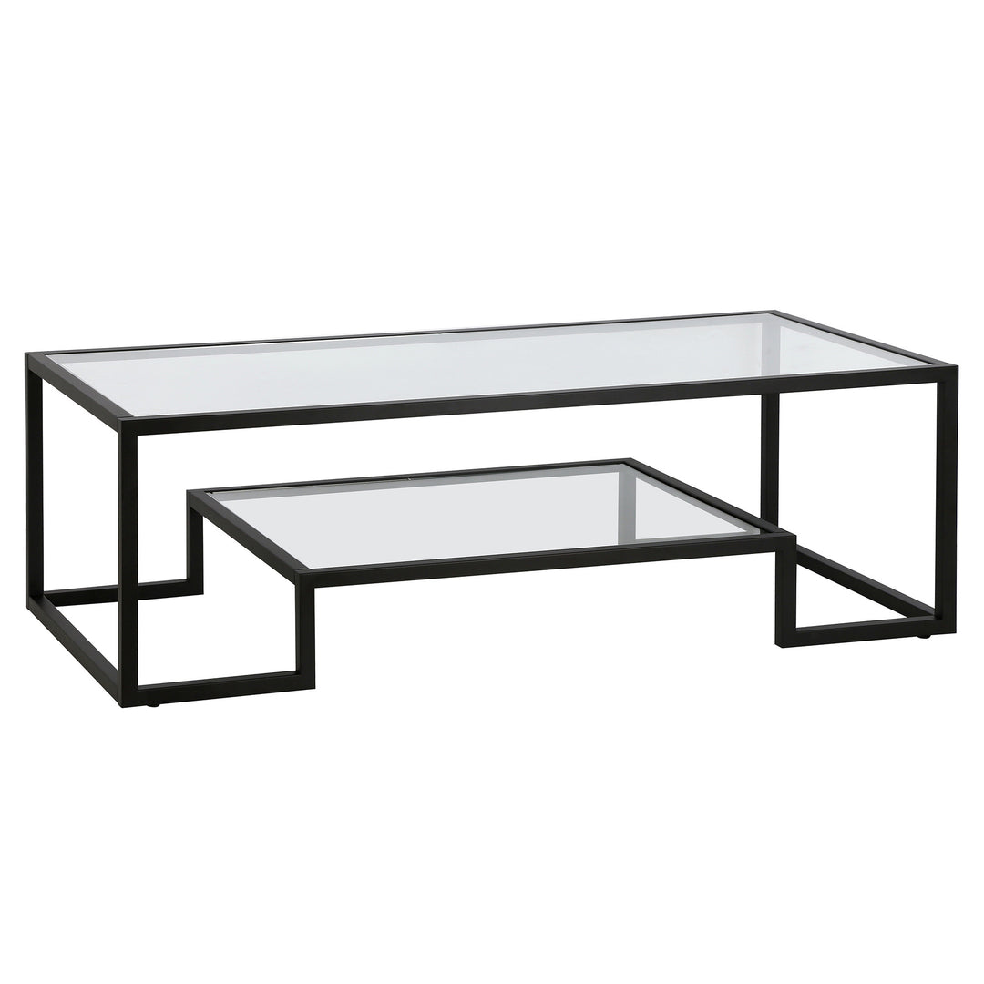 54" Black Glass Rectangular Coffee Table With Shelf