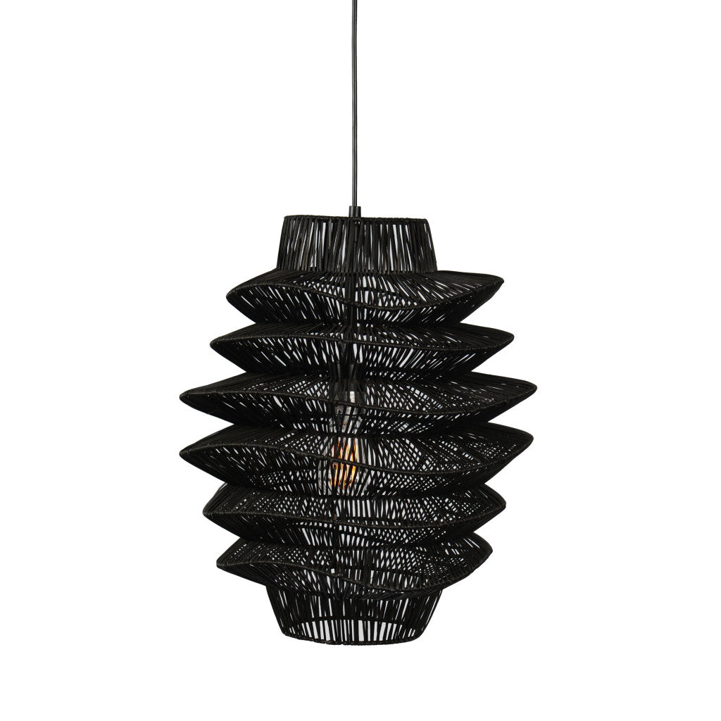 Single Rattan Dimmable Ceiling Light With Black Shades