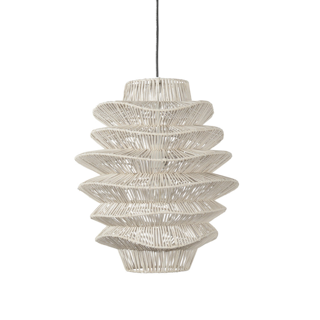 Single Rattan Dimmable Ceiling Light With White Shades