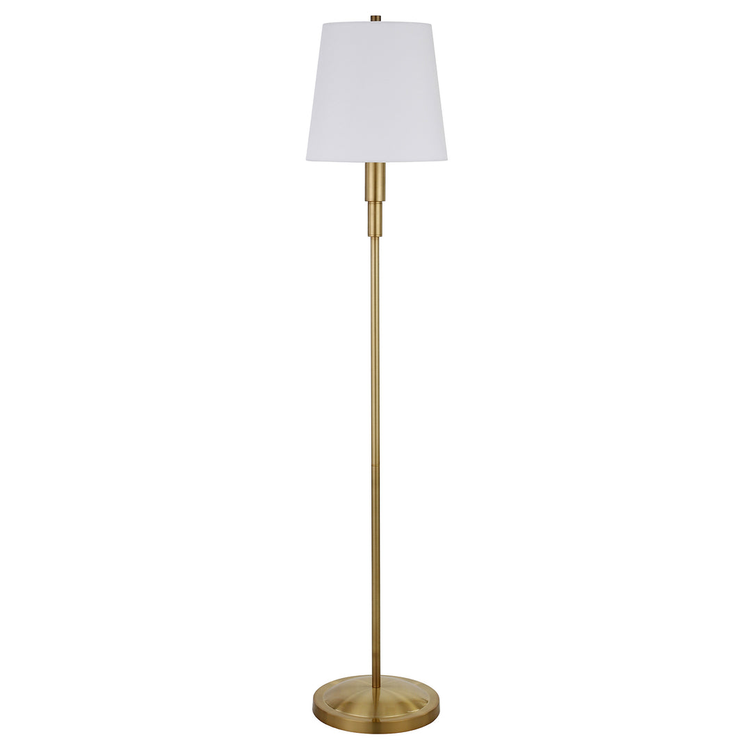 60" Brass Traditional Shaped Floor Lamp With White Frosted Glass Drum Shade