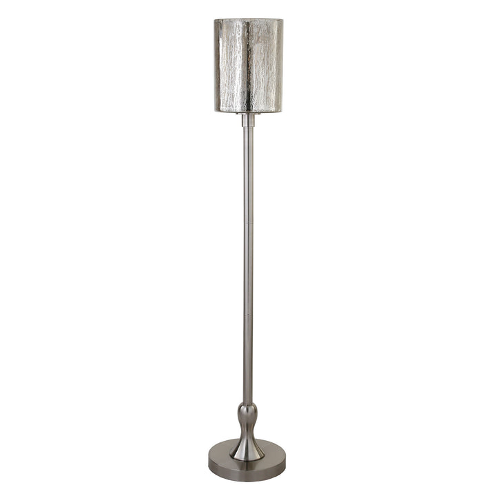 68" Nickel Torchiere Floor Lamp With Silver Transparent Glass Drum Shade