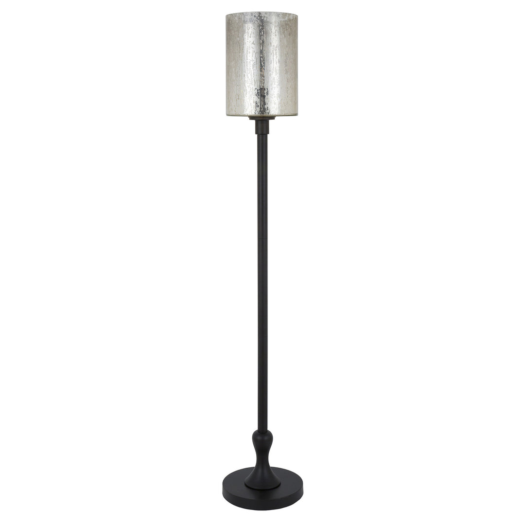 68" Black Torchiere Floor Lamp With Clear Transparent Glass Drum Shade