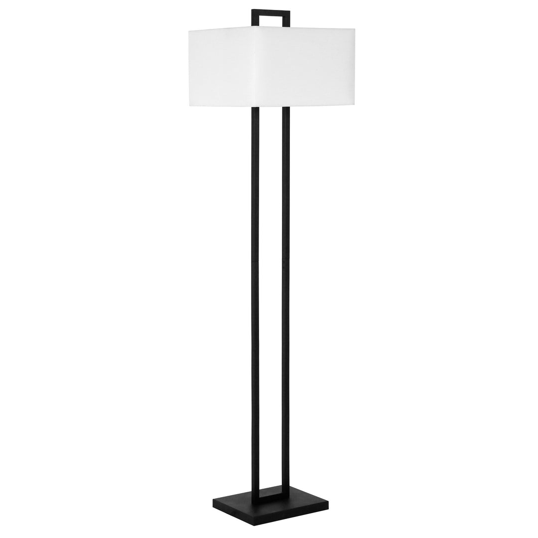 68" Black Traditional Shaped Floor Lamp With White Frosted Glass Rectangular Shade