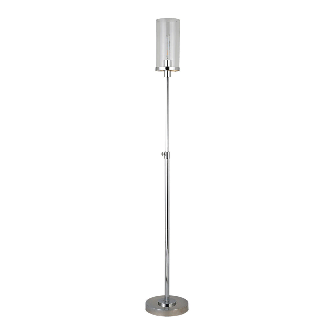 66" Nickel Torchiere Floor Lamp With Clear Transparent Glass Drum Shade