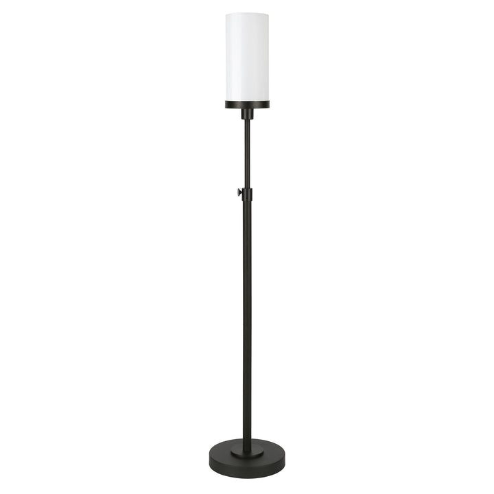 66" Black Torchiere Floor Lamp With White Frosted Glass Drum Shade